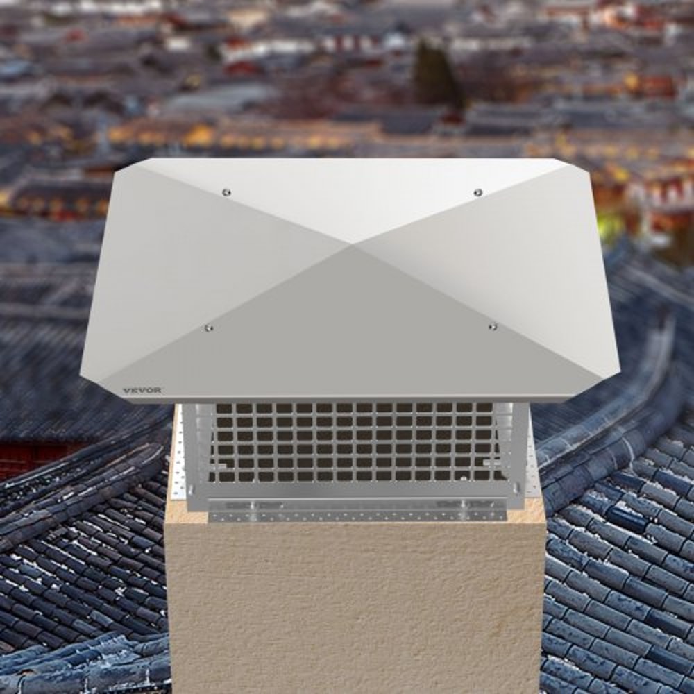 Stainless Steel Chimney Cap, Adjustable Flue Cover with Mesh Screen, Bolts & Screws, Outdoor Fireplace Spark Arrestor