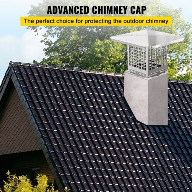 Flue Caps, Stainless Steel Chimney Cover with Bolts & Screws, Adjustable Mesh Spark Arrestor for Outdoor Fireplace