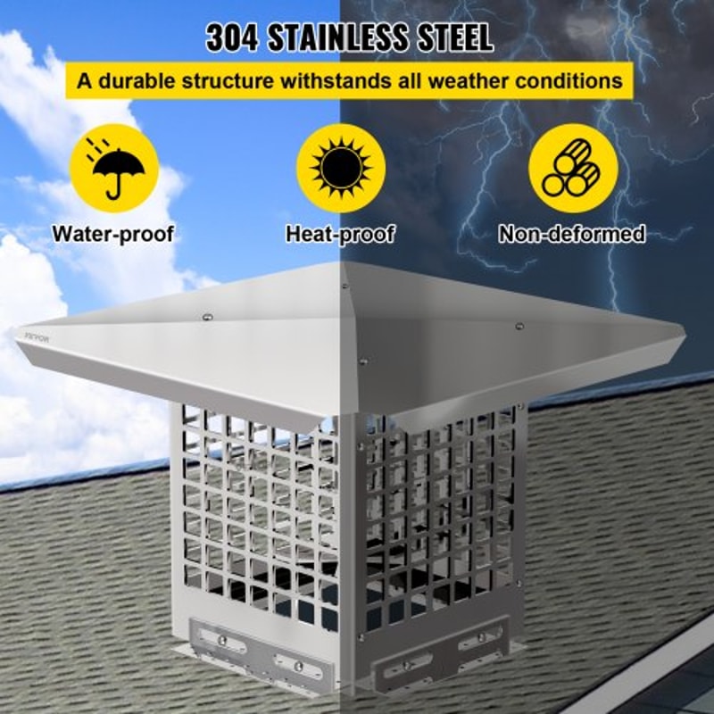 Flue Caps, Stainless Steel Chimney Cover with Bolts & Screws, Adjustable Mesh Spark Arrestor for Outdoor Fireplace
