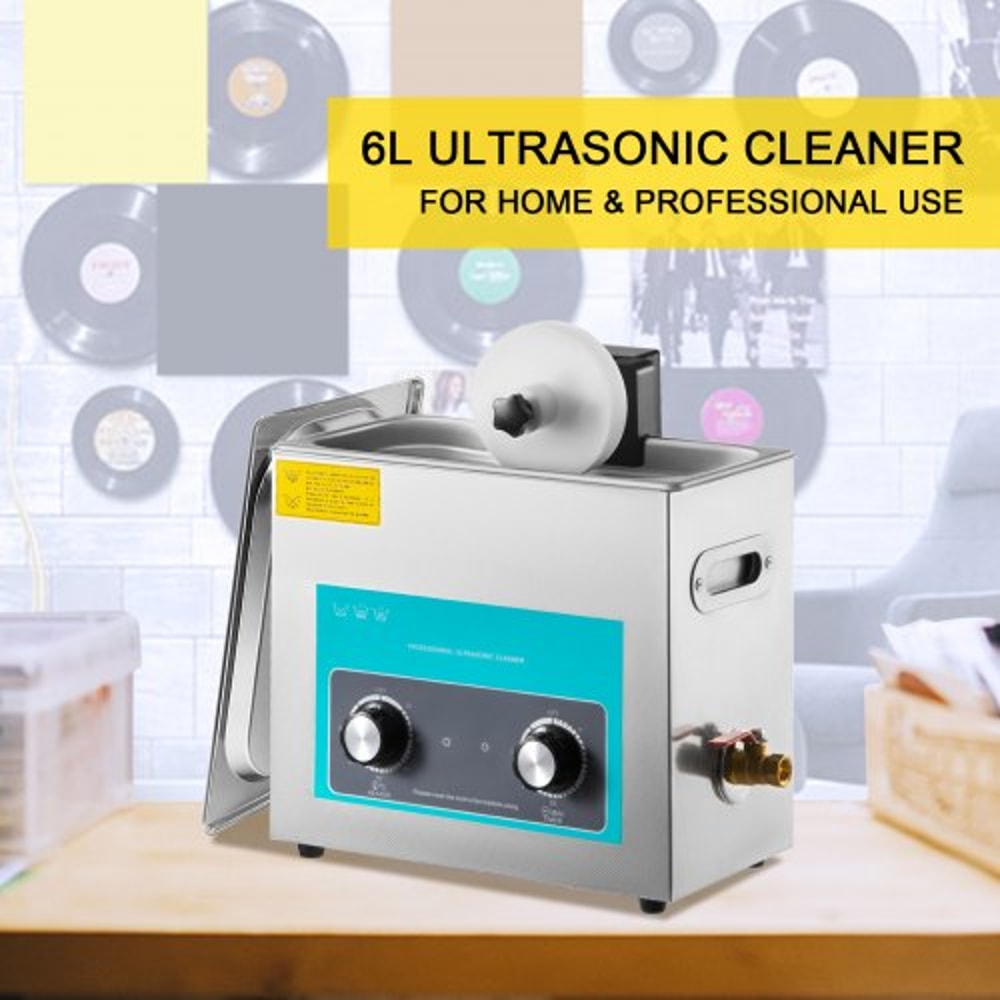 6L 40kHz Vinyl Ultrasonic Cleaning Machine, Knob Control Record Cleaner w/Stainless Steel Tank, Heater & Timer