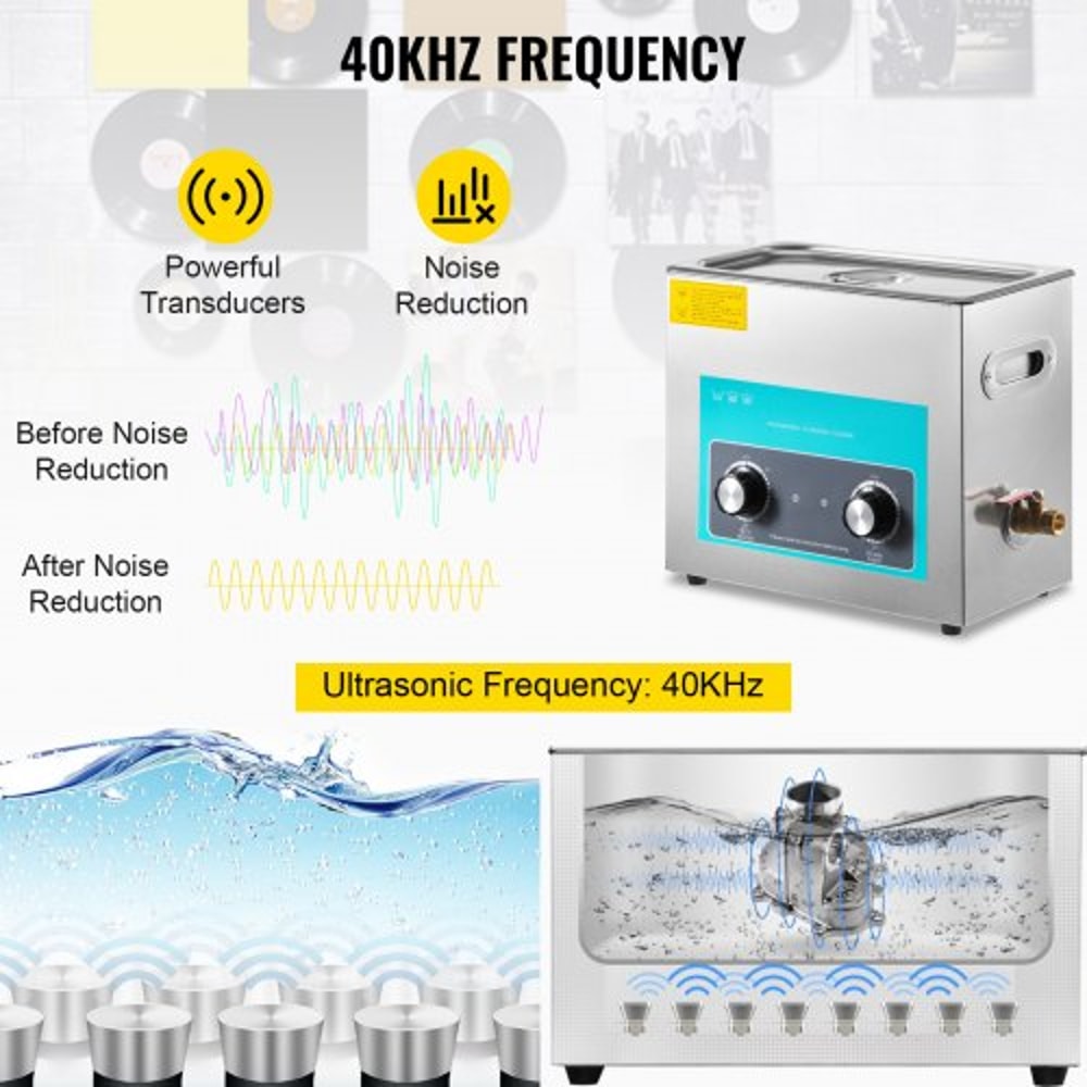 6L 40kHz Vinyl Ultrasonic Cleaning Machine, Knob Control Record Cleaner w/Stainless Steel Tank, Heater & Timer