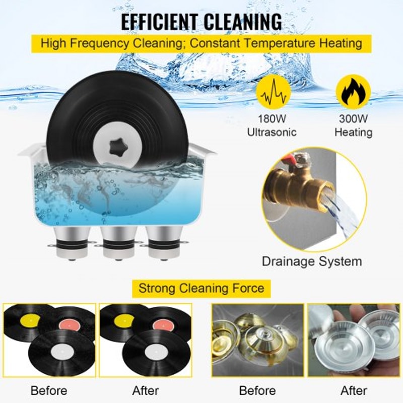 6L 40kHz Vinyl Ultrasonic Cleaning Machine, Knob Control Record Cleaner w/Stainless Steel Tank, Heater & Timer