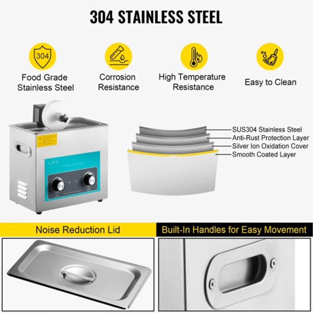 6L 40kHz Vinyl Ultrasonic Cleaning Machine, Knob Control Record Cleaner w/Stainless Steel Tank, Heater & Timer
