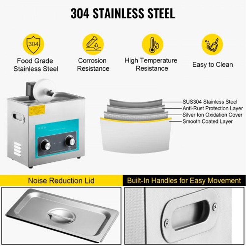 6L 40kHz Vinyl Ultrasonic Cleaning Machine, Knob Control Record Cleaner w/Stainless Steel Tank, Heater & Timer