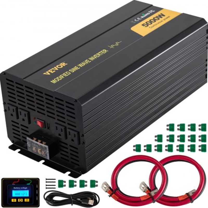 5000W Modified Sine Wave Inverter DC 12V To AC 120V Power Converter With LCD Remote Controller LED 0