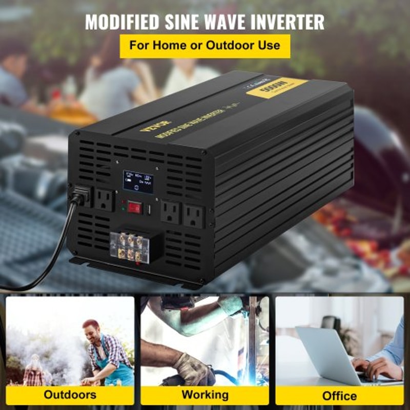 5000W Modified Sine Wave Inverter DC 12V To AC 120V Power Converter With LCD Remote Controller LED 1
