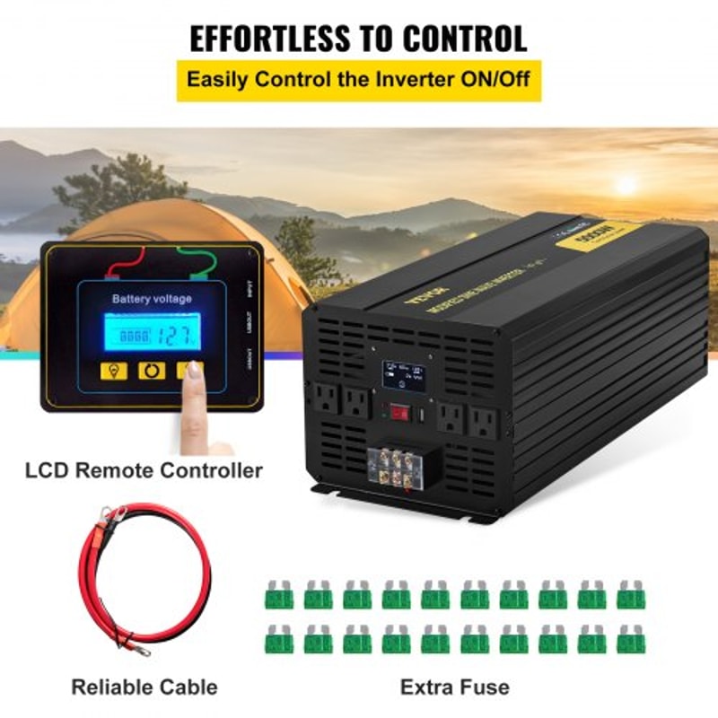 5000W Modified Sine Wave Inverter DC 12V To AC 120V Power Converter With LCD Remote Controller LED 4