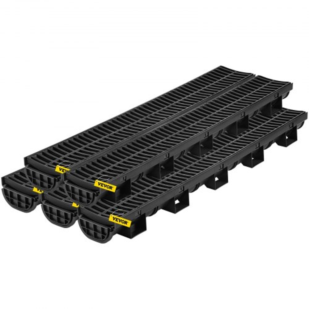 5Pack Plastic Trench Drain System 57x31Inch HDPE Channel Drain With Grates End Caps HeavyDuty Wat 1