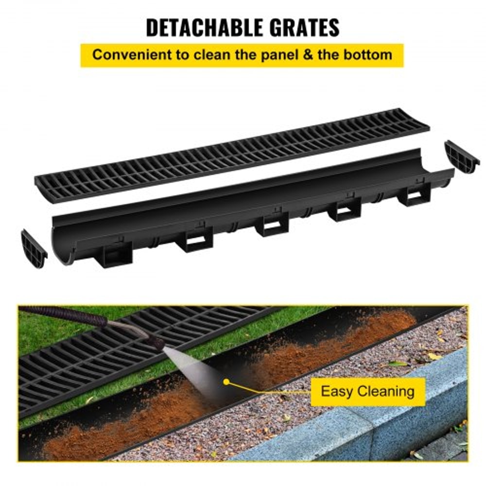 5Pack Plastic Trench Drain System 57x31Inch HDPE Channel Drain With Grates End Caps HeavyDuty Wat 4