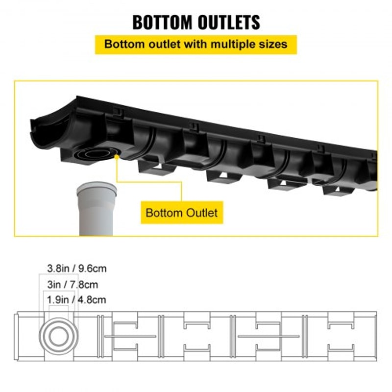 5Pack Plastic Trench Drain System 57x31Inch HDPE Channel Drain With Grates End Caps HeavyDuty Wat 5