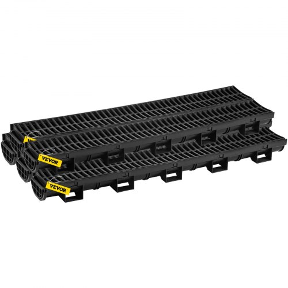 5Pack Plastic Trench Drain System 57x31Inch HDPE Channel Drain With Grates End Caps HeavyDuty Wat 8