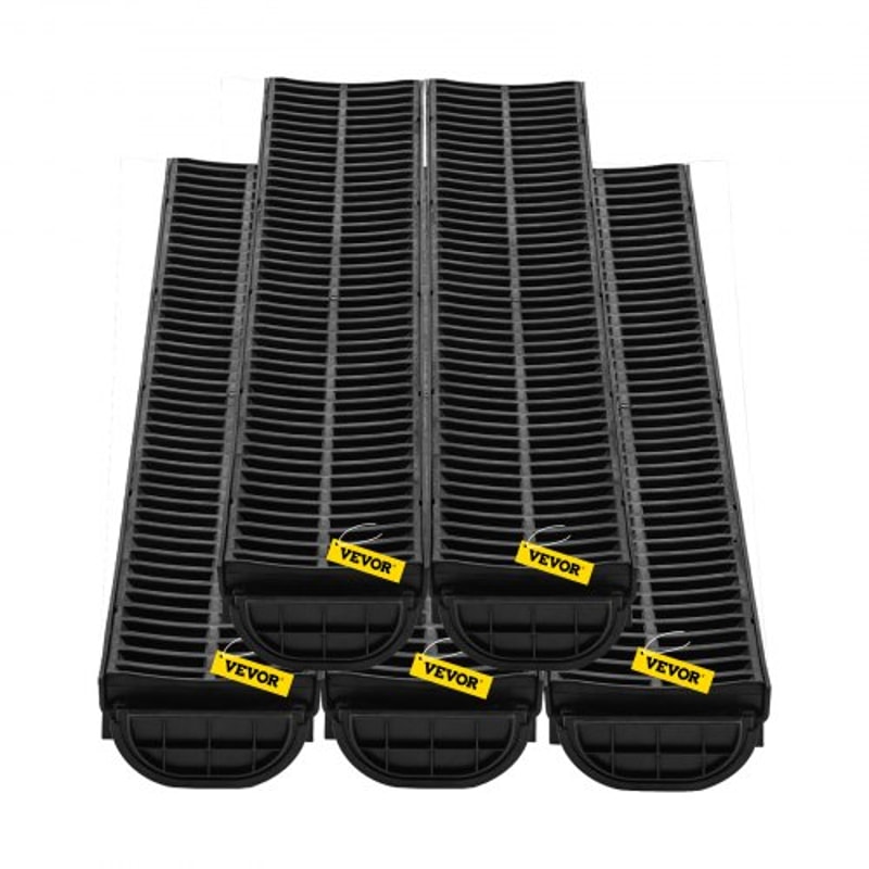 5Pack Plastic Trench Drain System 57x31Inch HDPE Channel Drain With Grates End Caps HeavyDuty Wat 9