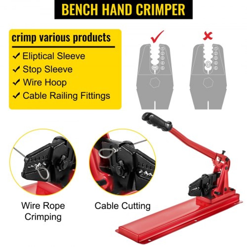 3-in-1 Bench Swaging Tool, Wire Rope Crimper, Cable Cutter & Bolt Cutter Head for 1/16"-3/16" Aluminum/Copper Sleeves