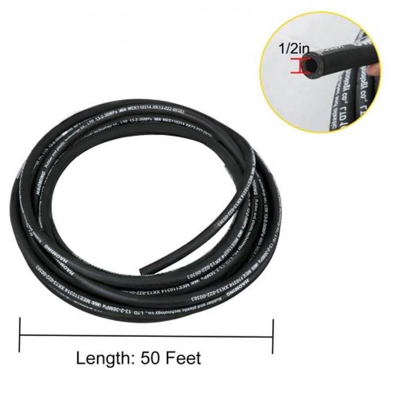 50ft Hydraulic Hose 12 ID 5000 PSI Flexible Oil Hose With 2 Steel Wire Braids Durable TemperatureRe 7