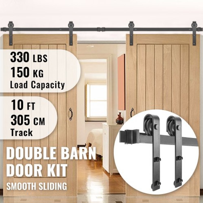 10FT Barn Door Kit 330LBS LoadBearing Double Barn Door Hardware Kit Carbon Steel Track For 137177 T 6