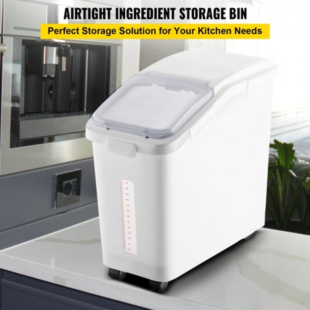 114 Gallon Capacity Shelf Ingredient Bin 280 Cup Flour Storage With Wheels Airtight Lid Scoop 2