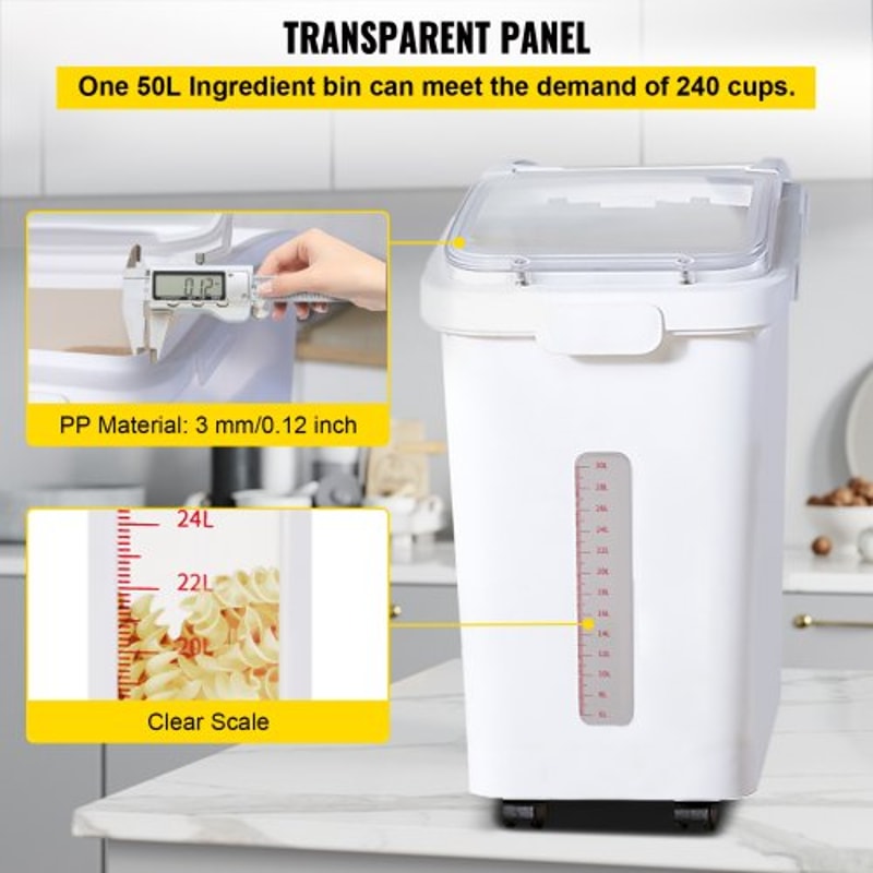114 Gallon Capacity Shelf Ingredient Bin 280 Cup Flour Storage With Wheels Airtight Lid Scoop 3