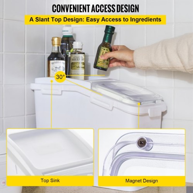 114 Gallon Capacity Shelf Ingredient Bin 280 Cup Flour Storage With Wheels Airtight Lid Scoop 4