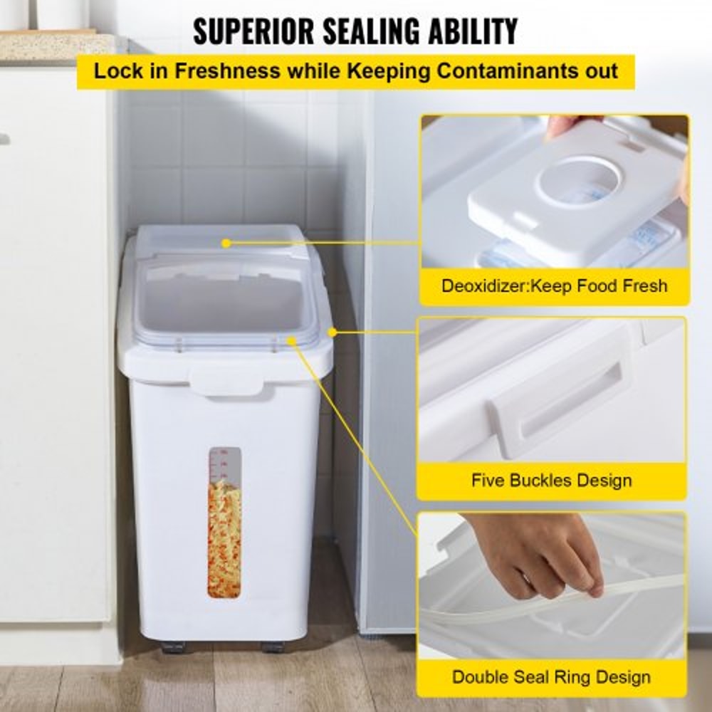 114 Gallon Capacity Shelf Ingredient Bin 280 Cup Flour Storage With Wheels Airtight Lid Scoop 5