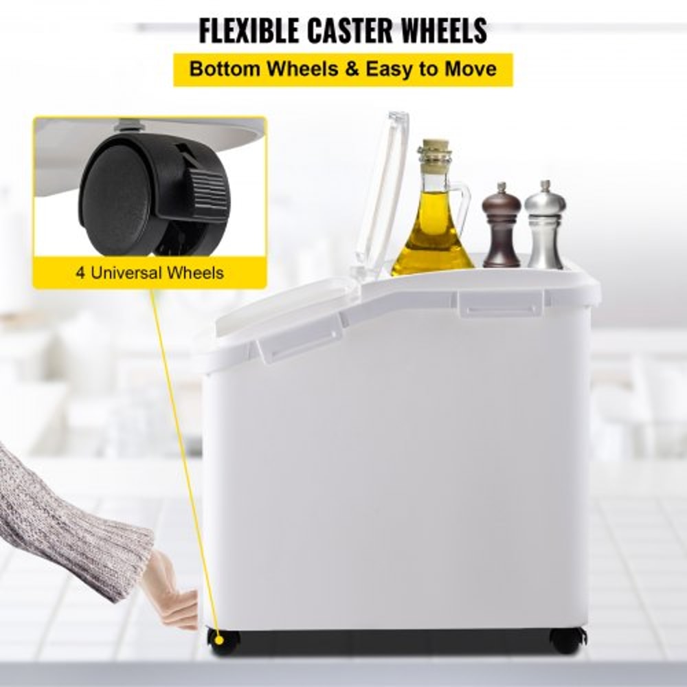 114 Gallon Capacity Shelf Ingredient Bin 280 Cup Flour Storage With Wheels Airtight Lid Scoop 6