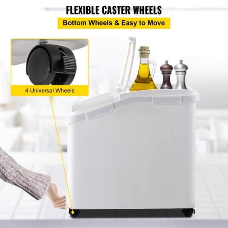 114 Gallon Capacity Shelf Ingredient Bin 280 Cup Flour Storage With Wheels Airtight Lid Scoop 6