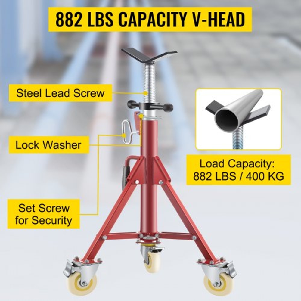 V Head Pipe Stand Adjustable Height 2852 Inch 882 LB Capacity With Casters Folding Portable Steel J 3