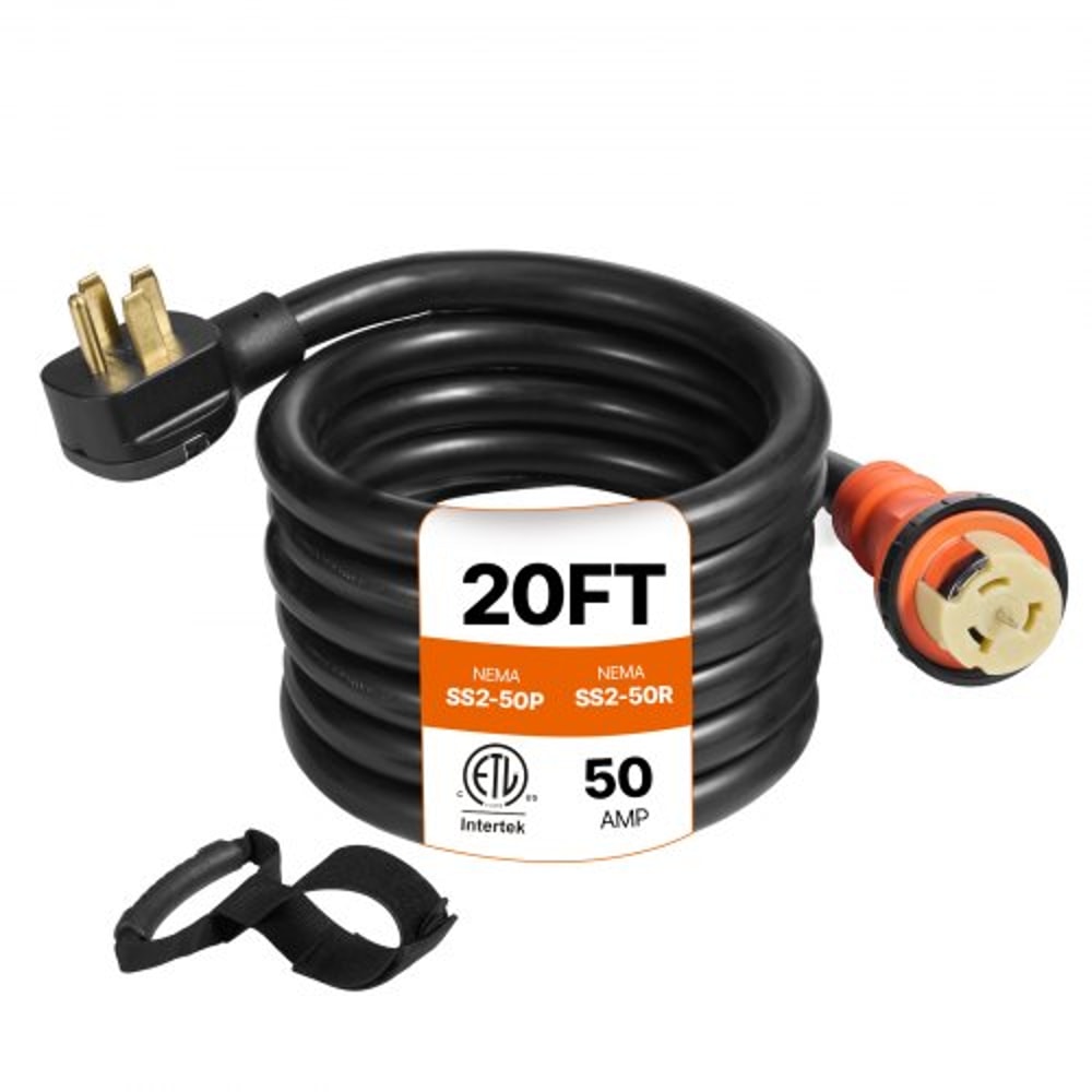20FT 50AMP Generator Extension Cord ETL Certified 12000W Pure Copper Cable SS250P To SS250R Twist L 1