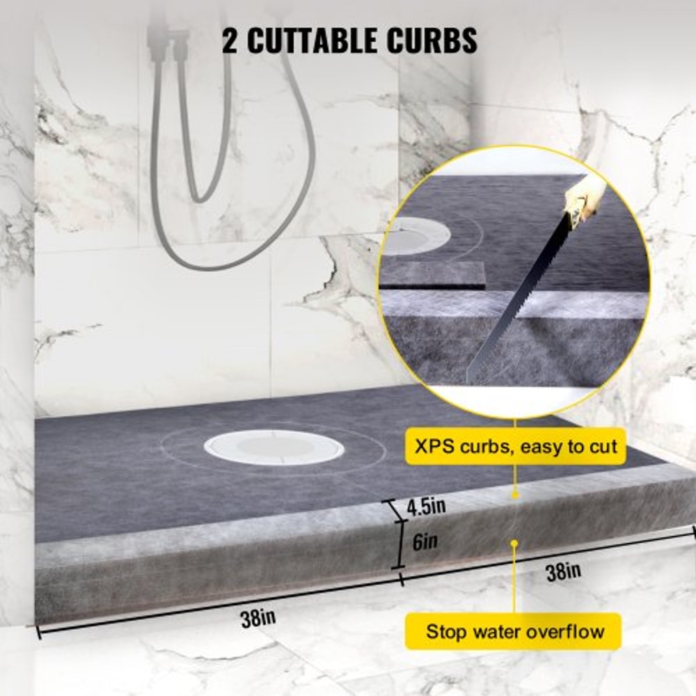 Premium Shower Curb Overlay Kit, Watertight ABS Central Bonding Flange, Stainless Steel Grate, Adjustable Shower Curbs