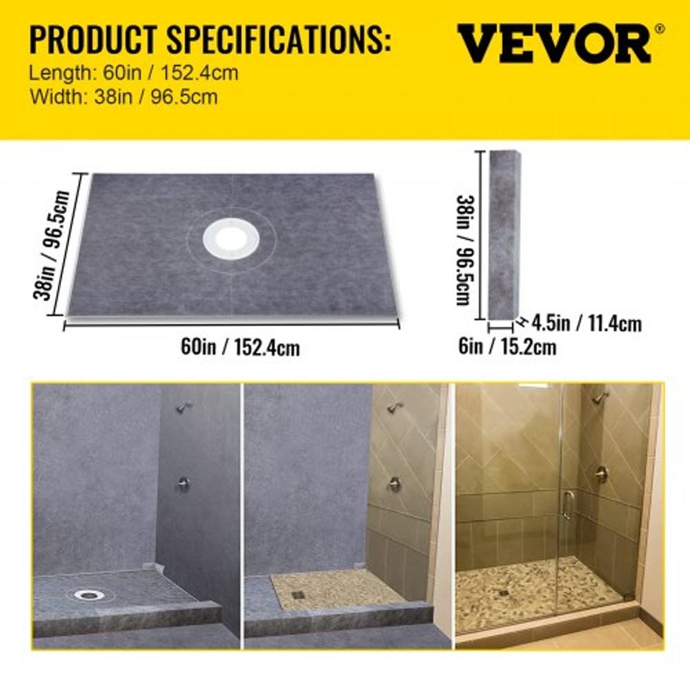 Premium Shower Curb Overlay Kit, Watertight ABS Central Bonding Flange, Stainless Steel Grate, Adjustable Shower Curbs
