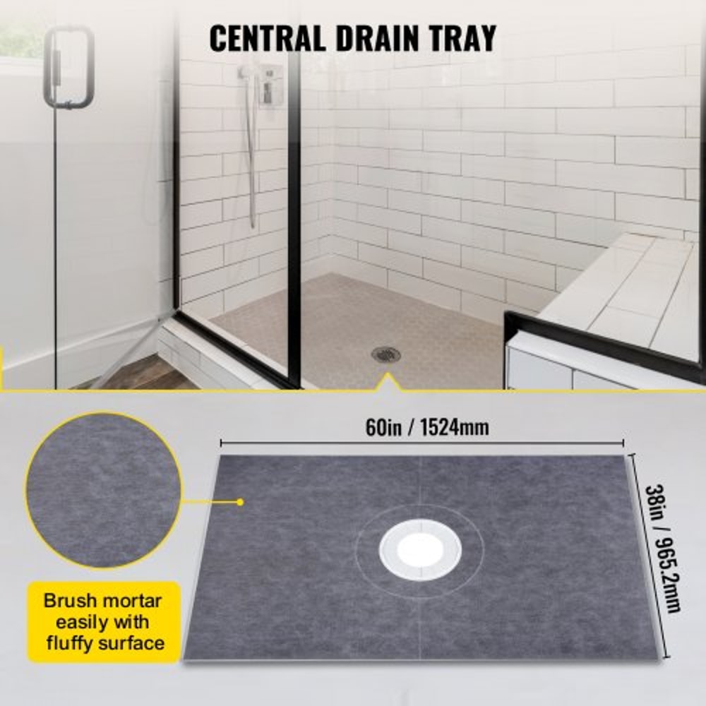 Premium Shower Curb Overlay Kit, Watertight Shower Pan with Central Drain, Adjustable Curbs & Trowel, Leak-Proof