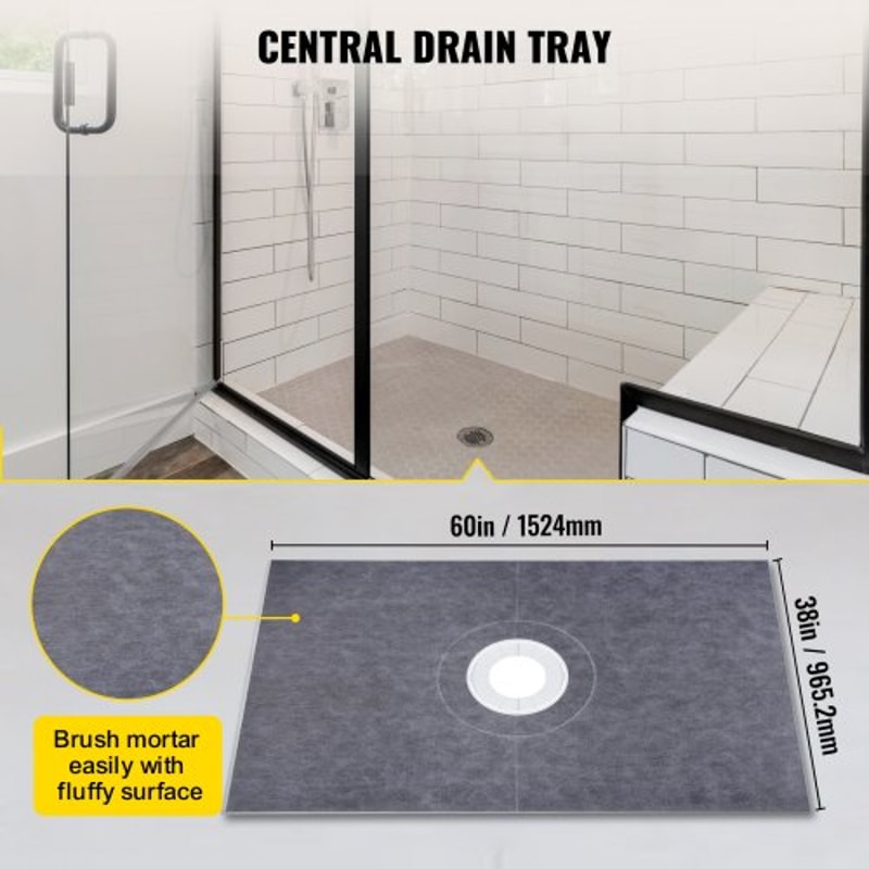 Premium Shower Curb Overlay Kit, Watertight Shower Pan with Central Drain, Adjustable Curbs & Trowel, Leak-Proof