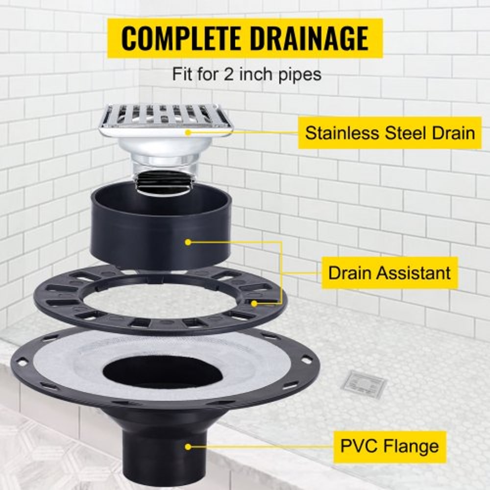 Premium Shower Curb Overlay Kit, Watertight Shower Pan with Central Drain, Adjustable Curbs & Trowel, Leak-Proof
