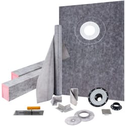 watertight shower curb kit with abs offset bonding flange & stainless steel grate, includes cuttable shower curbs