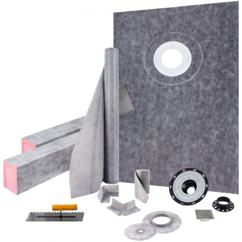 Watertight Shower Curb Kit with ABS Offset Bonding Flange & Stainless Steel Grate, Includes Cuttable Shower Curbs