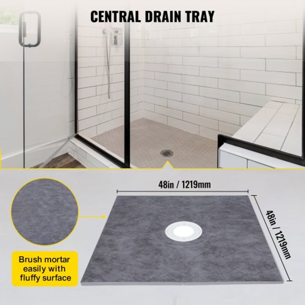 Premium Shower Curb Overlay Kit, Central ABS Flange, Stainless Steel Grate, Cuttable Shower Curbs & Trowel
