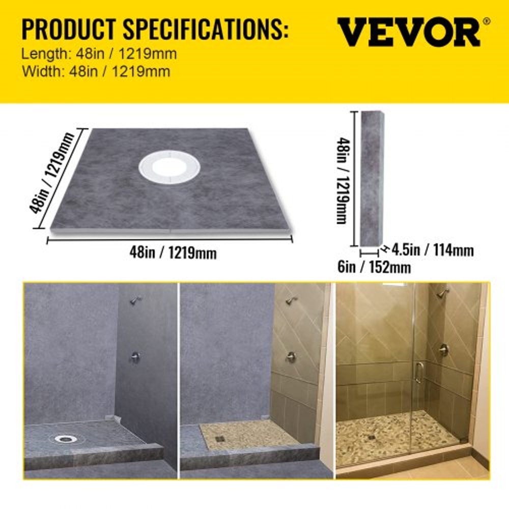 Premium Shower Curb Overlay Kit, Central ABS Flange, Stainless Steel Grate, Cuttable Shower Curbs & Trowel