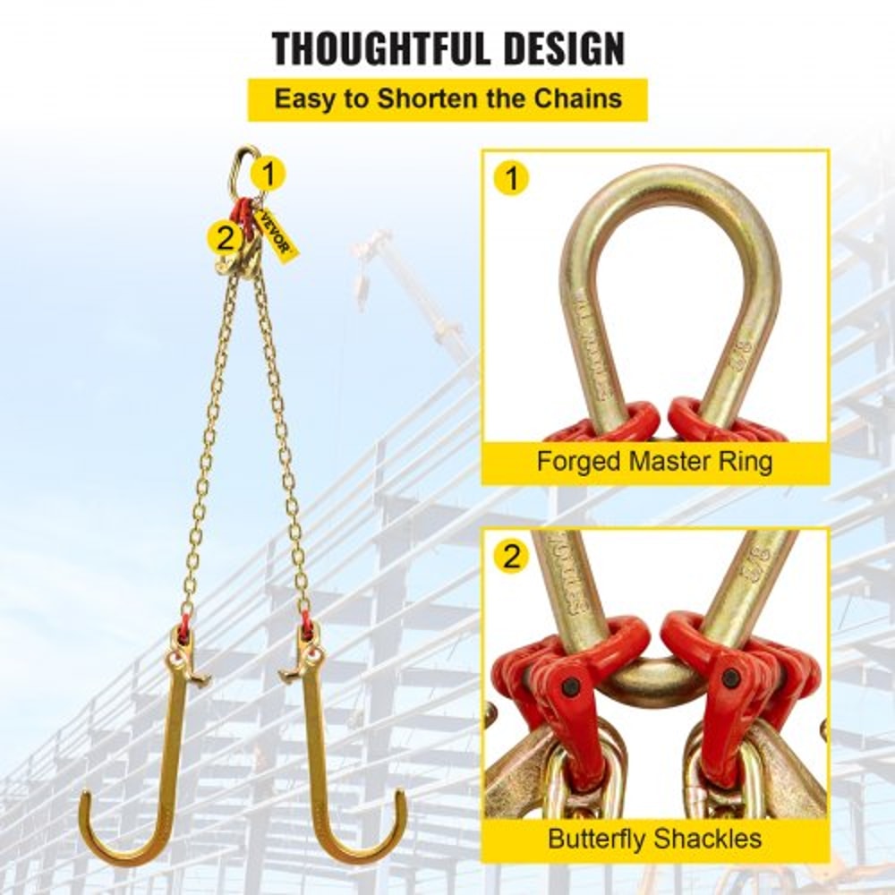 Grade V Bridle Chain, Heavy-Duty Tow Chain with High lbs Break Strength, TJ Hook, Crab Hook, Pear Link & Chain Shortener