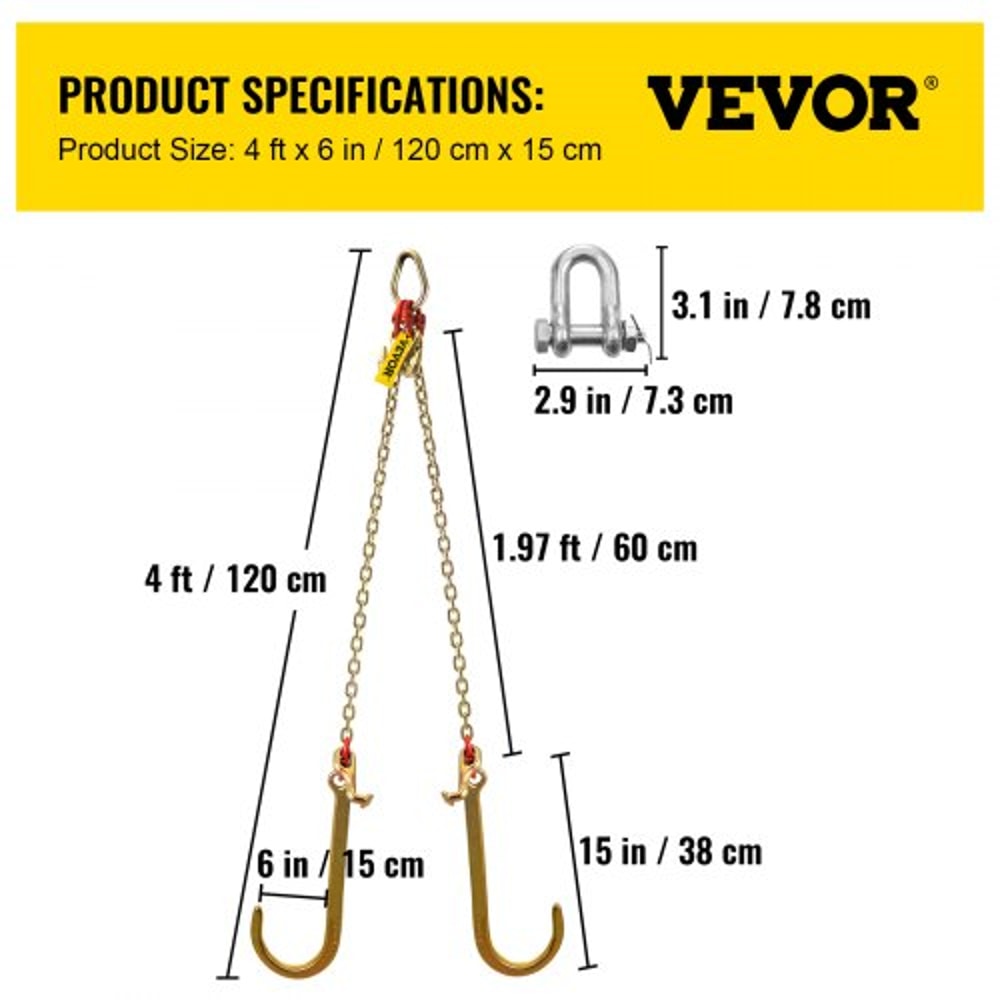Grade V Bridle Chain, Heavy-Duty Tow Chain with High lbs Break Strength, TJ Hook, Crab Hook, Pear Link & Chain Shortener