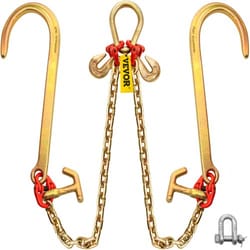 grade v bridle chain, high lbs break strength tow chain bridle with tj hooks, grab hooks, heavy duty pear link connector