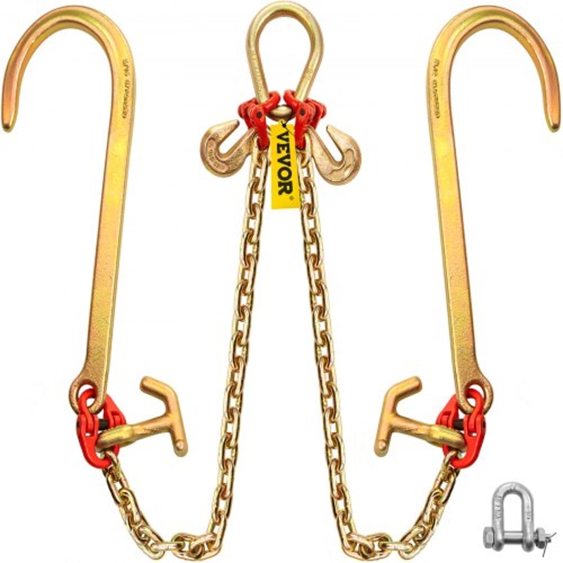 Grade V Bridle Chain, High lbs Break Strength Tow Chain Bridle with TJ Hooks, Grab Hooks, Heavy Duty Pear Link Connector