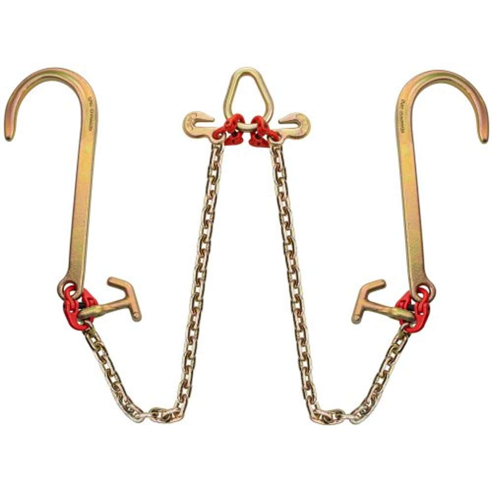 Grade V Bridle Chain, High lbs Break Strength Tow Chain Bridle with TJ Hooks, Grab Hooks, Heavy Duty Pear Link Connector