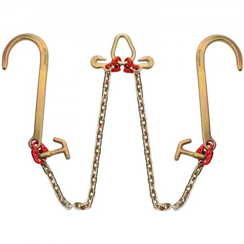 Grade V Bridle Chain, High lbs Break Strength Tow Chain Bridle with TJ Hooks, Grab Hooks, Heavy Duty Pear Link Connector