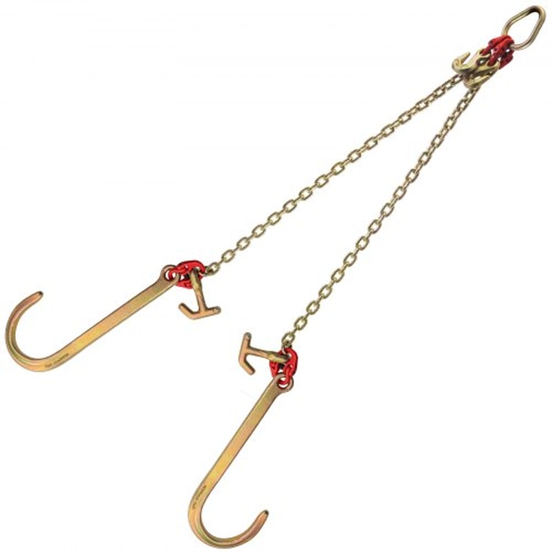 Grade V Bridle Chain, High lbs Break Strength Tow Chain Bridle with TJ Hooks, Grab Hooks, Heavy Duty Pear Link Connector