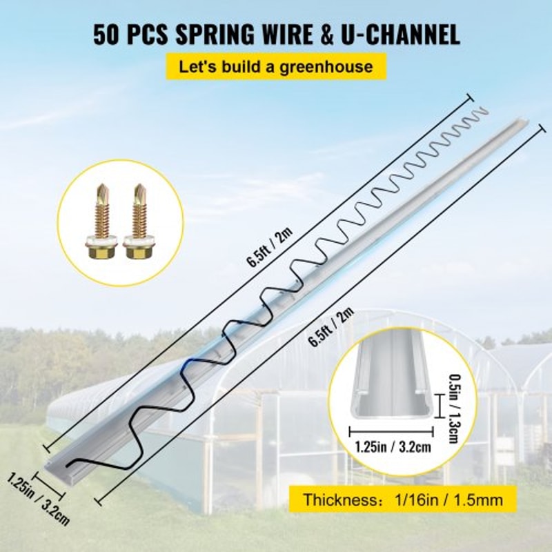 Spring Wire and Lock Channel Set, PE Coated Wire & Aluminum Alloy U-Channel for Greenhouse Plastic Poly Film