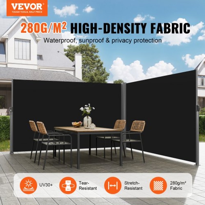 Retractable Side Awning, Double Retractable Patio Screen Waterproof Privacy Fence, Outdoor Room Divider