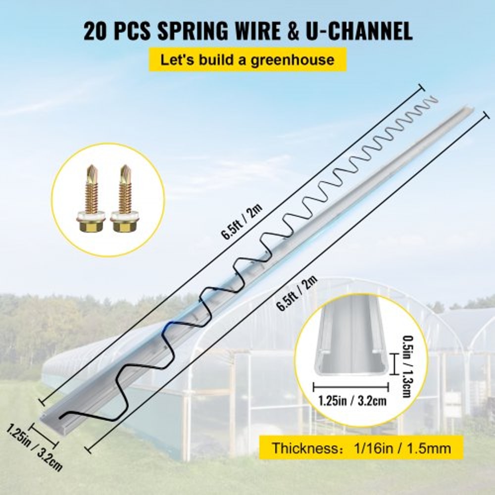 Spring Wire and Lock Channel, Spring Lock & U-Channel Bundle for Greenhouse, PE Coated Spring Wire & Aluminum Alloy