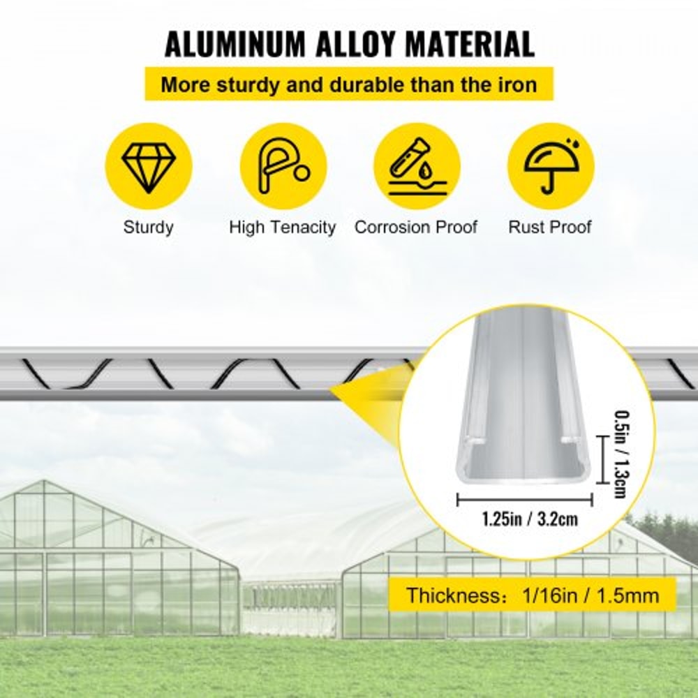 Spring Wire and Lock Channel Kit, Aluminum Alloy U-Channel & PE-Coated Wiggle Wire for Greenhouse Plastic Poly Film