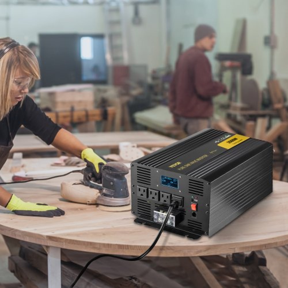 Pure Sine Wave Power Inverter, DC to AC Car Inverter with Remote Control, USB Port, LCD Screen & AC Outlets