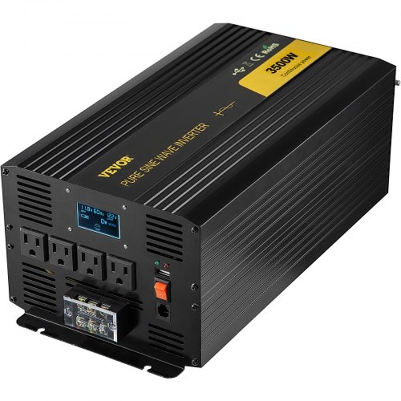 Pure Sine Wave Power Inverter, DC to AC Car Inverter with Remote Control, USB Port, LCD Screen & AC Outlets