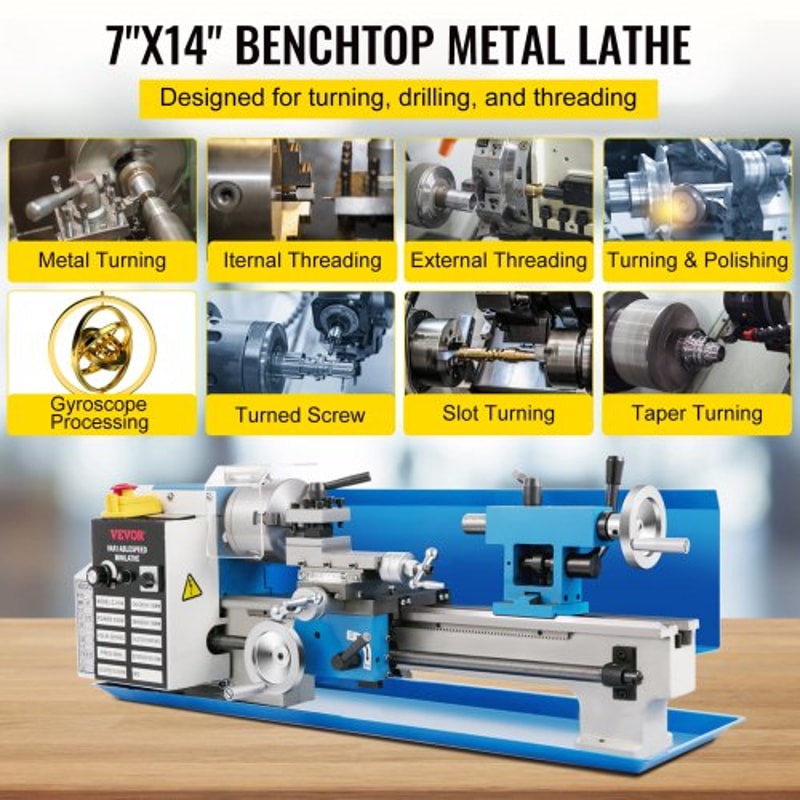 Precision Mini Wood & Metal Bench Lathe 550W Turning Machine, Variable Speed, Heavy-Duty Gear, Professional Threading